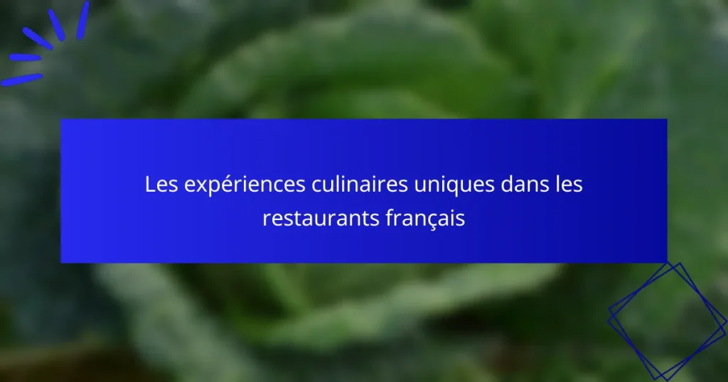 Les expériences culinaires uniques dans les restaurants français
