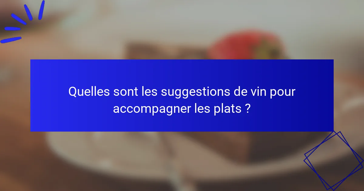 Quelles sont les suggestions de vin pour accompagner les plats ?